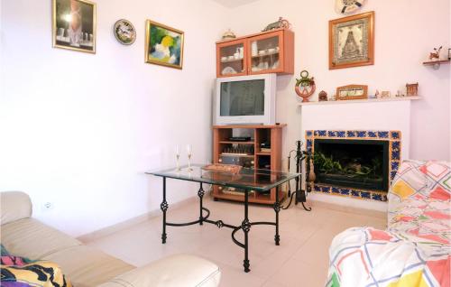 a living room with a tv and a fireplace at 3 Bedroom Nice Home In Matalascañas in Matalascañas