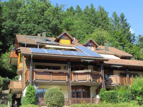 una casa con pannelli solari sul tetto di Quaint Apartment with Private Terrace Garden a Schiltach