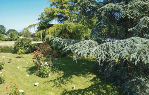 Elle offre une vue sur un jardin avec un grand arbre. dans l'établissement 3 Bedroom Lovely Home In Plouha, à Plouha
