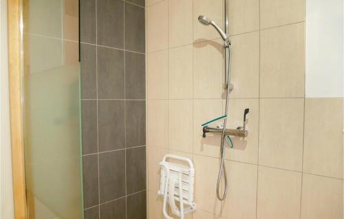 a shower with a shower head in a bathroom at Pet Friendly Home In Aurseulles in Anctoville
