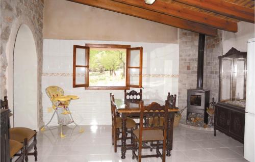 エステジェンクスにある3 Bedroom Amazing Home In Estellencsのテーブルと暖炉のあるダイニングルーム