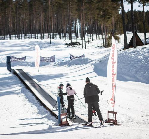 a group of people on skis in the snow at Hotell Tjamstan Malå in Malå