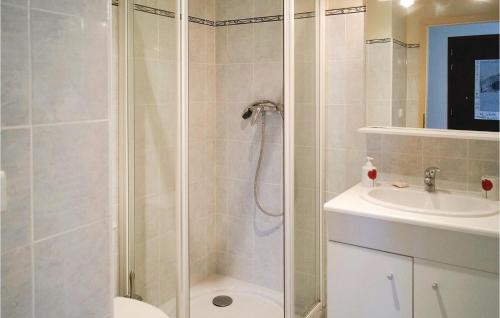 a bathroom with a shower and a toilet and a sink at Amazing Apartment In Premanon With 1 Bedrooms And Wifi in Prémanon