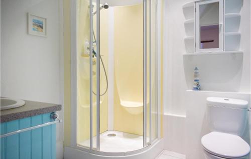 ein Bad mit einer Dusche und einem WC in der Unterkunft Amazing Home In Callac De Bretagne With Kitchen in Callac