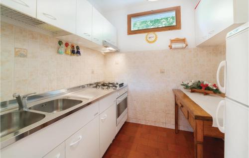 a kitchen with a sink and a stove top oven at Panorama Sulle Dolomiti in SantʼAntonio Tortal