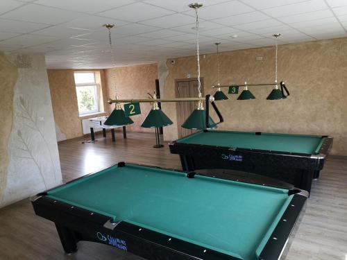 a room with a pool table and ping pong balls at Pas Nerijų in Skuodas