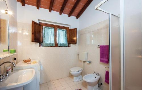 ein Bad mit einem WC, einem Waschbecken und einer Dusche in der Unterkunft Pluto 1 in Zambra