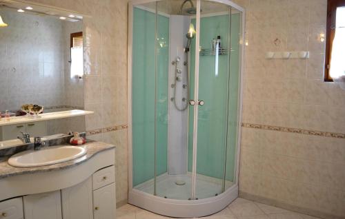uma casa de banho com um chuveiro e um lavatório. em Gorgeous Home In Gueschart With Kitchen em Gueschart