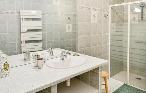 uma casa de banho com um lavatório e um chuveiro em Nice Home In Landreville With Kitchen em Landreville