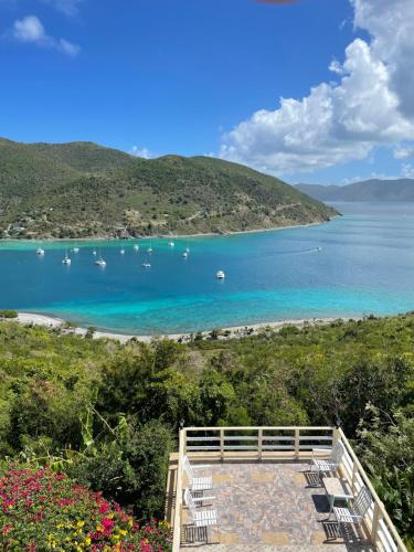 a view of a beach with boats in the water at Ocean View Villas in Jost Van Dyke