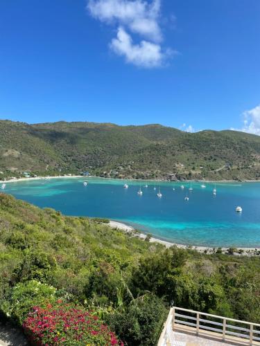 a view of a bay with boats in the water at Ocean View Villas in Jost Van Dyke