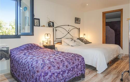 卡倫札納的住宿－Amazing Home In Calenzana With House A Mountain View，一间卧室设有两张床、一个窗口和一张四柱床。
