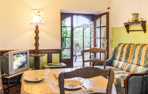 un salon avec un canapé et une télévision dans l'établissement Le Colibri, à Gourfaleur