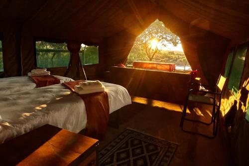 1 dormitorio con 1 cama y ventana en una habitación en ZuriCamp - Tent Madini en Tsumeb