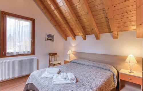 Pesariis的住宿－3 Bedroom Beautiful Home In Ovaro Ud，一间卧室配有带毛巾的床