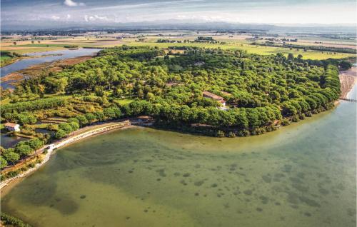 an aerial view of a large island in the water at Novamiramare 2 in Belvedere