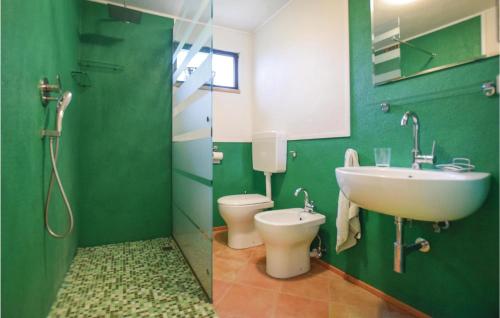 ein grünes Bad mit einem WC und einem Waschbecken in der Unterkunft Casetta in Pieve di Teco