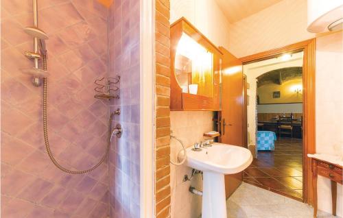 La salle de bains est pourvue d'une douche et d'un lavabo. dans l'établissement La Casina, à Casole dʼElsa