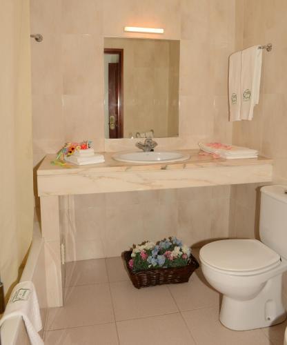 a bathroom with a sink and a toilet at Hotel A Cegonha in Alcácer do Sal