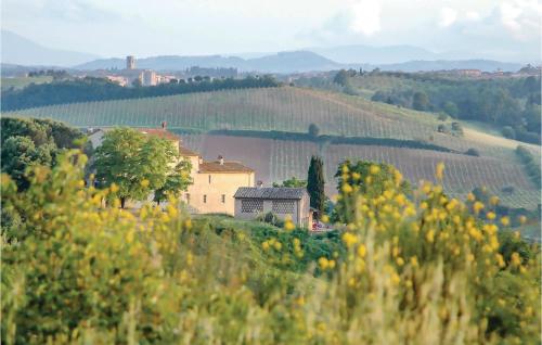 a village on a hill with a vineyard in the background at Sanlucchese 4 in Poggibonsi