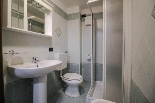 a bathroom with a toilet and a sink and a shower at Residence Aquila - Bilo Punta Goà in Brusson