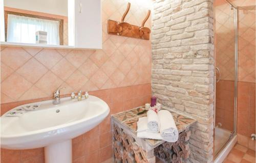 y baño con lavabo y ducha. en Stunning Home In Taglio Di Po Ro With 2 Bedrooms, Wifi And Outdoor Swimming Pool, en Porto Viro