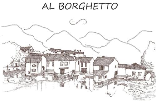 a drawing of a village with mountains in the background at Al Borghetto in Montegrino Valtravaglia
