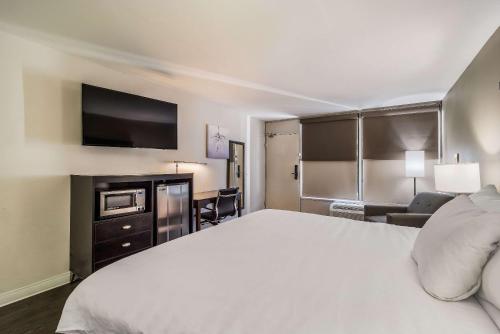 a hotel room with a large bed and a couch at Clarion Inn & Suites Florence - Darlington in Florence