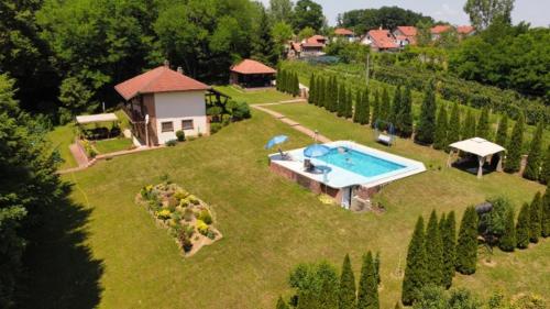 an aerial view of a house with a swimming pool in a yard at Seoski mir in Loznica