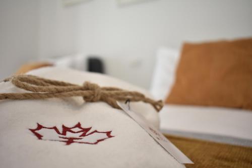 a book with a drawing of a maple leaf on it at Tenuta Micoli in Frisa