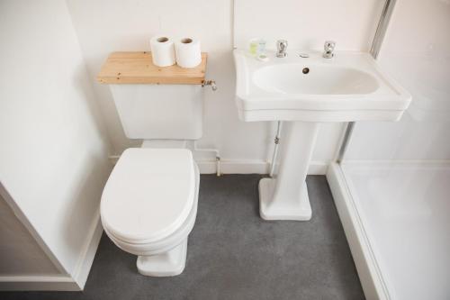 a bathroom with a toilet and a sink at Riverside park house in Leicester