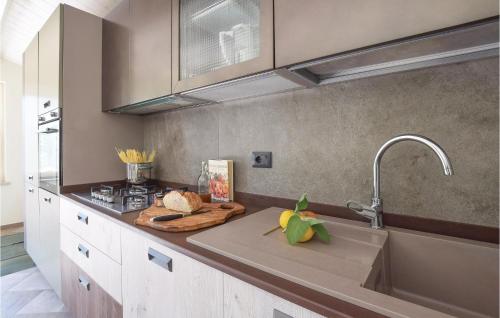 eine Küche mit einer Spüle und einer Arbeitsplatte in der Unterkunft Ca Di Leo in Castello Ripalta