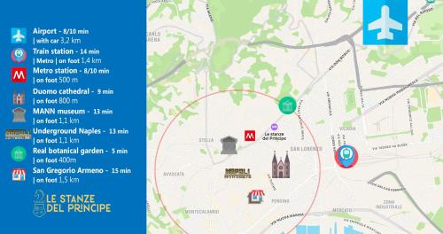a map of the park with the attractions at Le Stanze del Principe in Naples