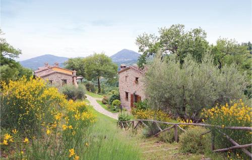 an old house in a field of flowers at Podere Giovannini in Niccone