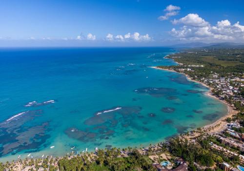 an aerial view of the beach and ocean at Hotel Turístico Marian in Las Terrenas