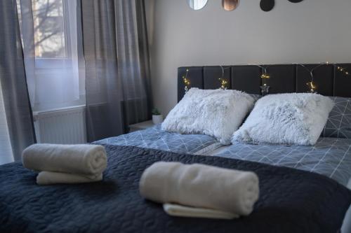 Un pat sau paturi într-o cameră la Gold apartman Vršac