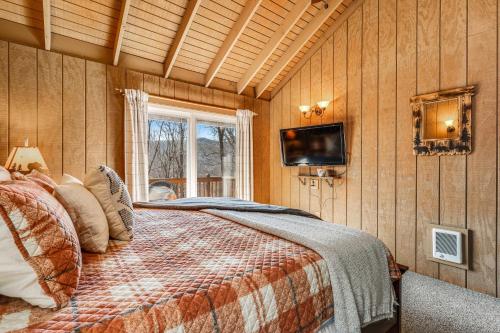 a bedroom with a bed and a tv in a room at The BearFoote Chalet in Seven Devils