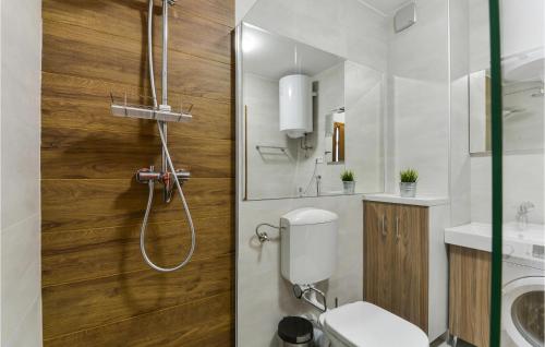 ein Bad mit einer Dusche, einem WC und einem Waschbecken in der Unterkunft Amazing Apartment In Pag With Wifi in Pag