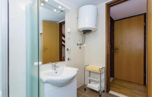 ein Bad mit einem Waschbecken und einer Glastür in der Unterkunft Nice Apartment In Dubrovnik With Kitchenette in Dubrovnik