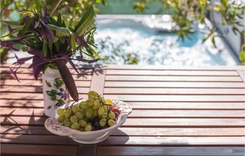 a bowl of grapes and a vase with a plant at Four-Bedroom Holiday Home In Vrsar in Vrsar