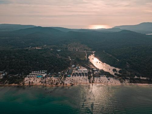 an aerial view of an island in the water at You&Me Resort in Koh Rong Island