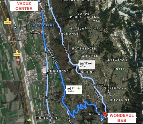 a map of the wadi center and the road at Wonderful & Private Room with en-suite bathroom in Triesenberg