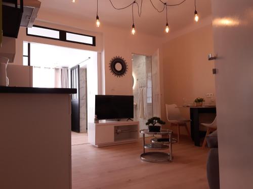 a living room with a television and a dining room at T2 tout confort, GP / Moto / 24h / Le Mans Classic in Le Mans