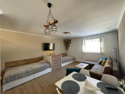 a living room with a couch and a bed and a table at Vili.Kop studio in Kopaonik