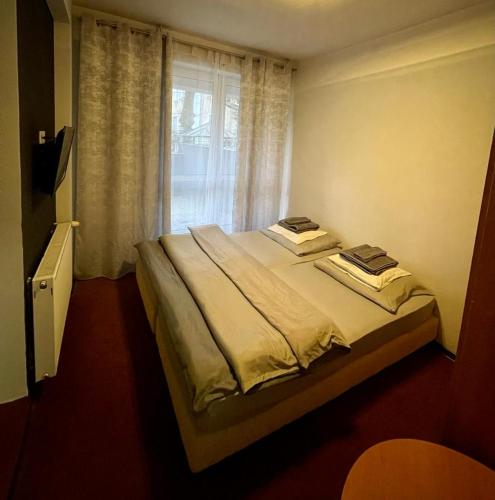 una camera da letto con un grande letto e una finestra di WILLA KASKADA Łomiańska 33 Warszawa a Varsavia