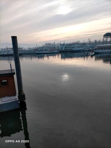 a view of a body of water with a dock at Appartamento La Ninfea in Arona