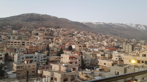 a view of a city with buildings and a mountain at Snow View Suite סוויטת סנו וויו in Majdal Shams