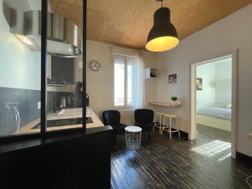 Il comprend un salon avec une cuisine et une chambre. dans l'établissement Residence St Jacques, à Clermont-Ferrand