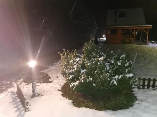 Domki Borowiackie nad brzegiem jeziora semasa musim sejuk