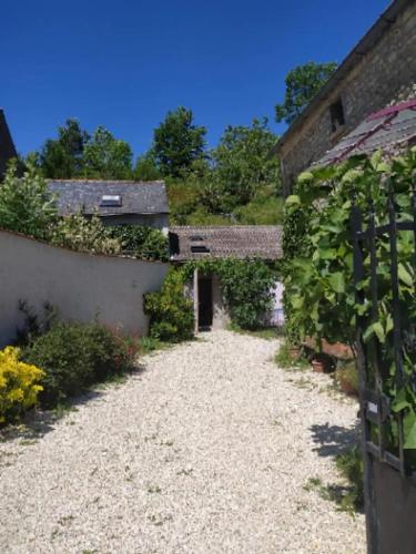 eine Gasse in einem alten Gebäude mit Reben in der Unterkunft Studio privé à la campagne in Guillerval